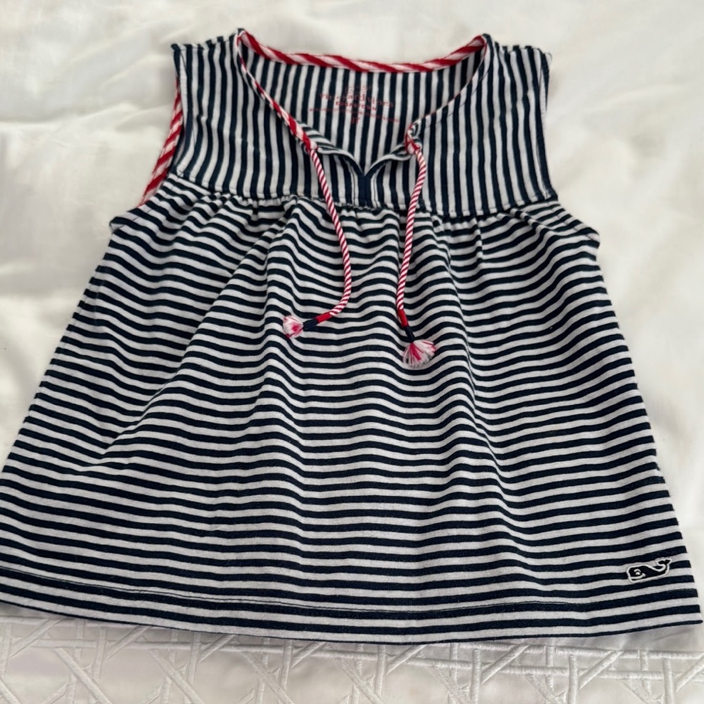 Vineyard Vines Blue and White Striped Tank Top with Pink Accents